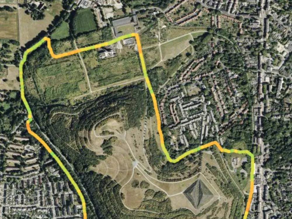 Satellitenansicht einer Lieblingslaufstrecke mit markierter 5-Kilometer-Route